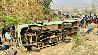 तनहुँको भानुमा बस पल्टियो : १५ जना घाइते, चालक फरार