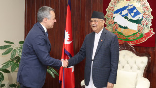 प्रधानमन्त्री केपी शर्मा ओलीसँग स्विट्जरल्यान्डका  विदेशमन्त्री इग्नाजिओ डानियल जिओभान्नी क्यासिस  भेट