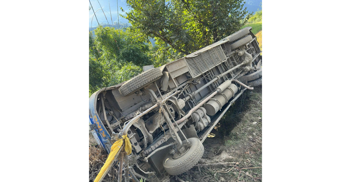 ब्याक गर्ने क्रममा सडकबाट खस्यो बस